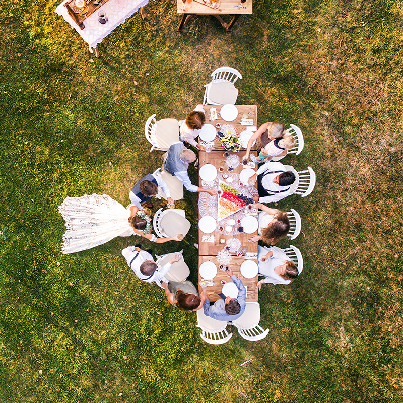 wedding reception outside in a field