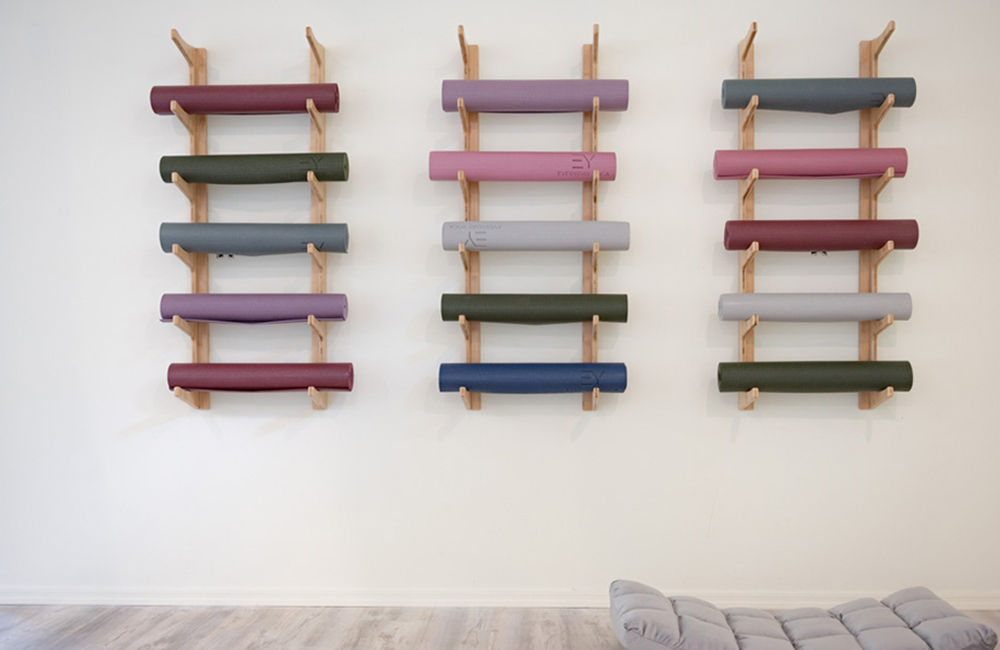 yoga mats on wall