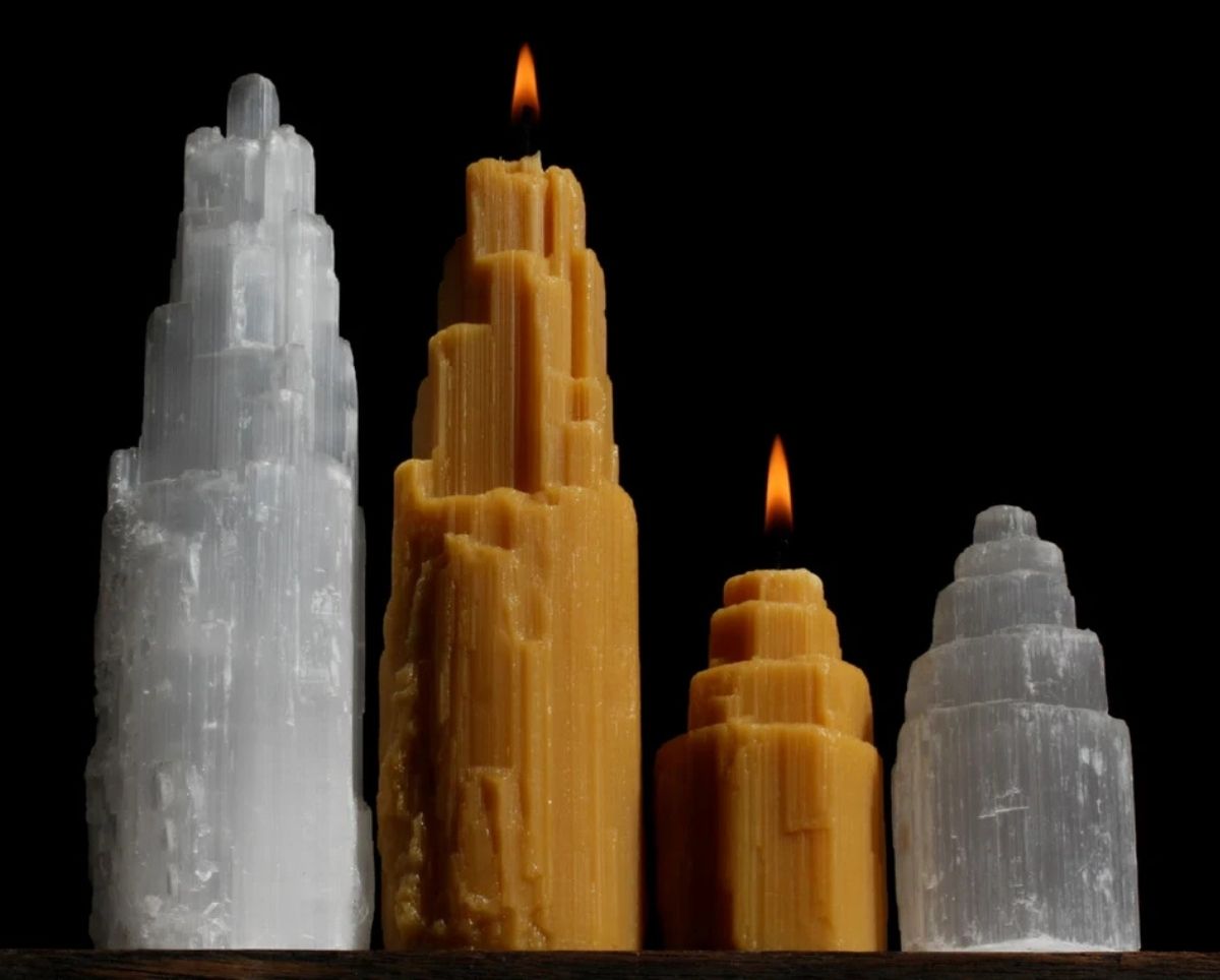 Selenite Crystal Shaped Beeswax Candles